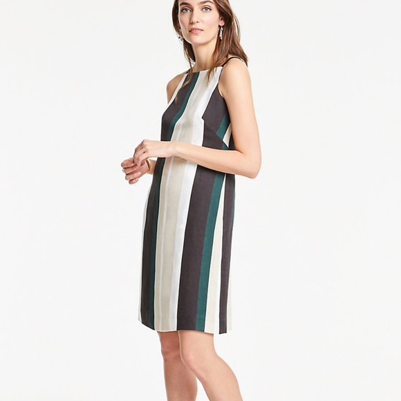 Ann Taylor Linen Stripe Square Neck Shift Dress 0P - Picture 3 of 3
